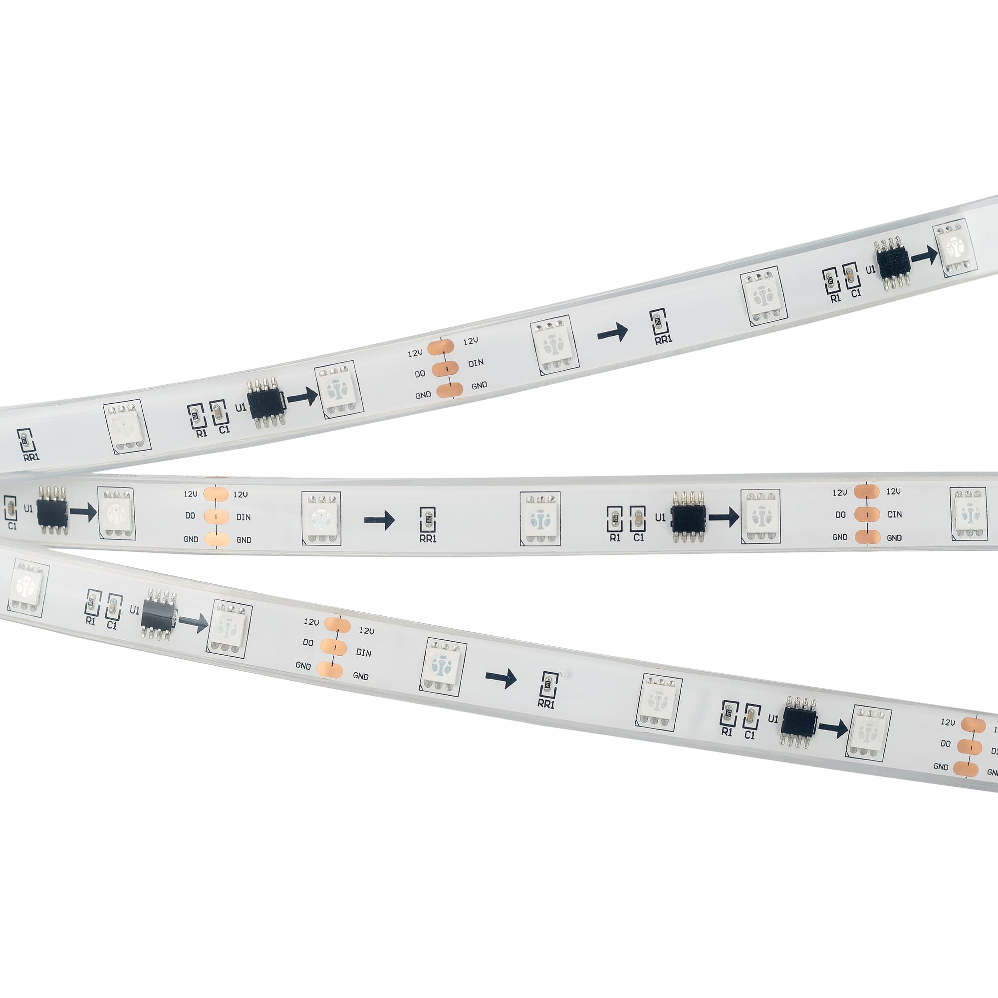 Светодиодная лента SPI-5000PGS-5060-30 12V Cx3 RGB (12mm, 7.2W/m, IP67) (Arlight, Закрытый, IP67) 026371(2)