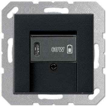 USB розетка для зарядки мобильных устройств тип C, 5-60W, матовый черный, Jung
