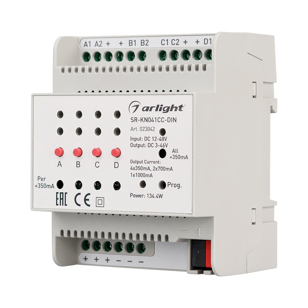 Контроллер тока SR-KN041CC-DIN (12-48V, 4x350/700mA) (Arlight, IP20 Пластик, 2 года) 023042