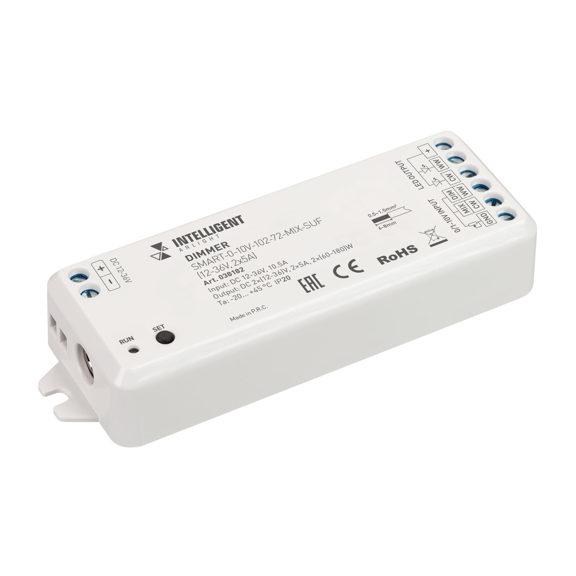 INTELLIGENT ARLIGHT Диммер SMART-0-10V-102-72-MIX-SUF (12-36V, 2x5A) (IARL, IP20 Пластик, 5 лет) 038182