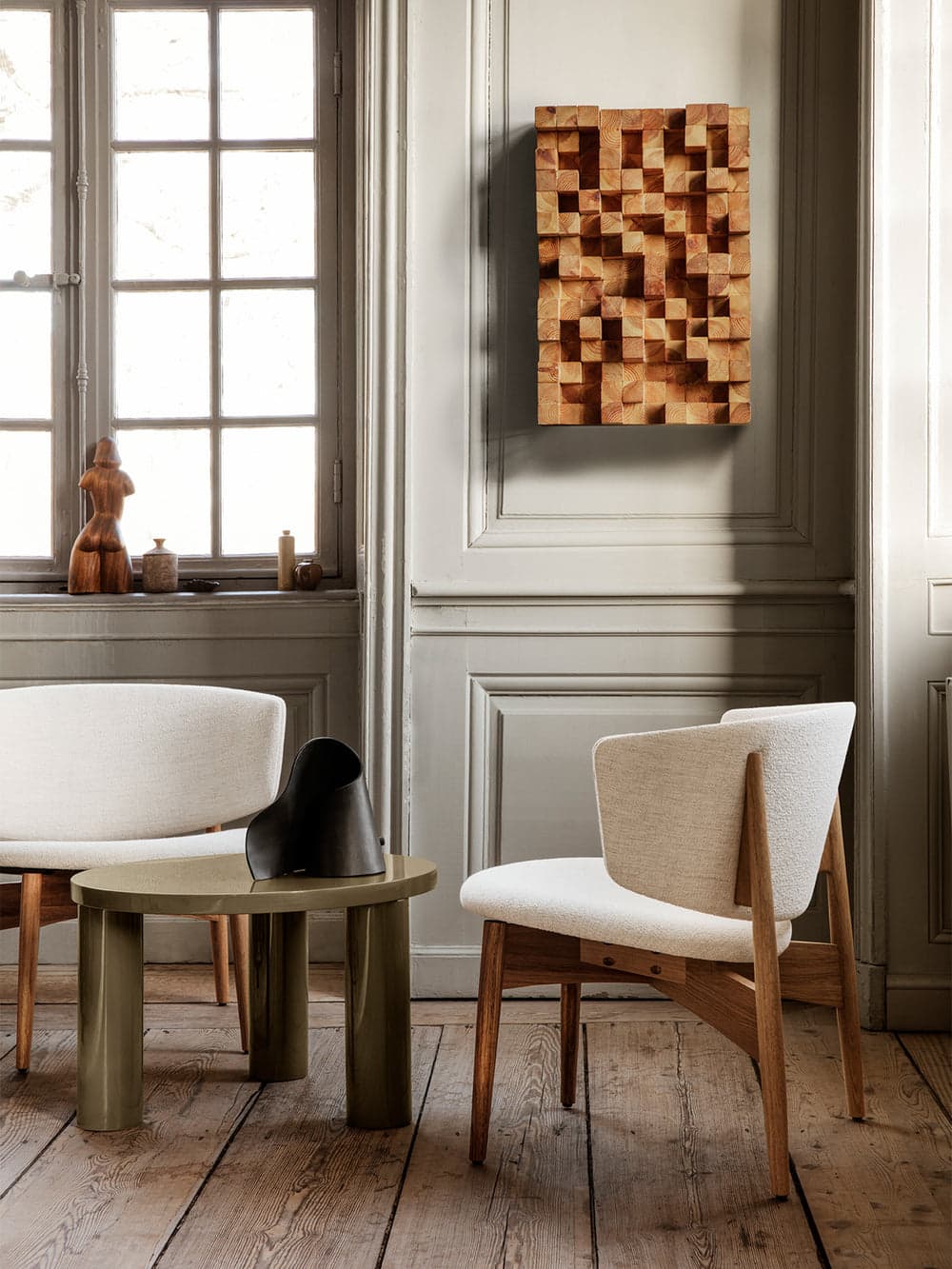 Ferm Living Herman Lounge Chair - Wood - Bouclé - Oak/Off-White — фото 3