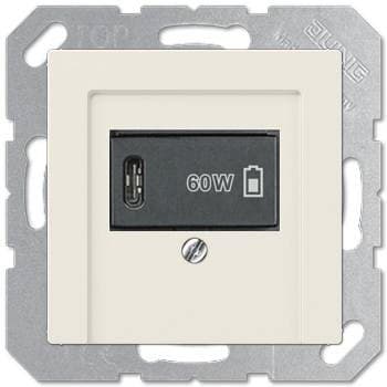 USB розетка для зарядки мобильных устройств тип C, 5-60W, Слоновая кость, Jung