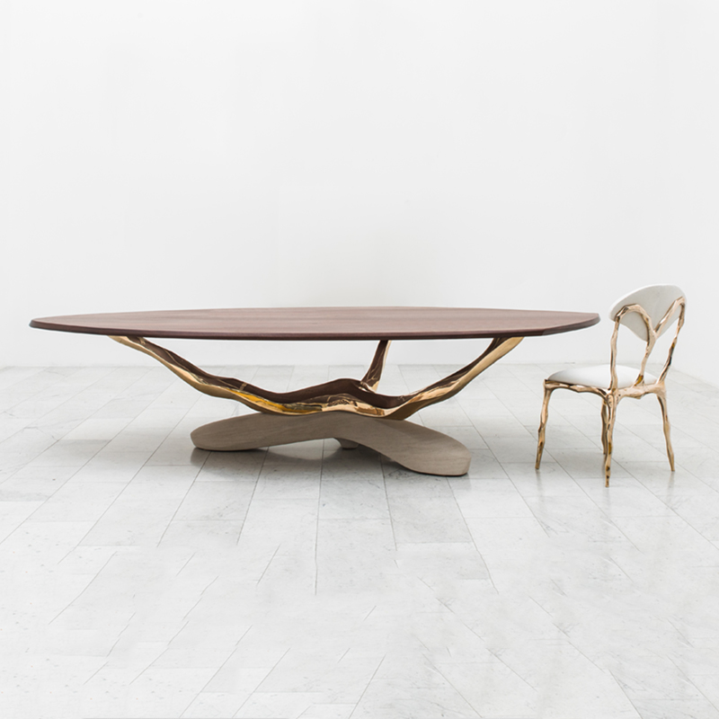 Markus Haase Обеденный стол Markus Haase Bronze, Walnut, and Limestone Dining Table