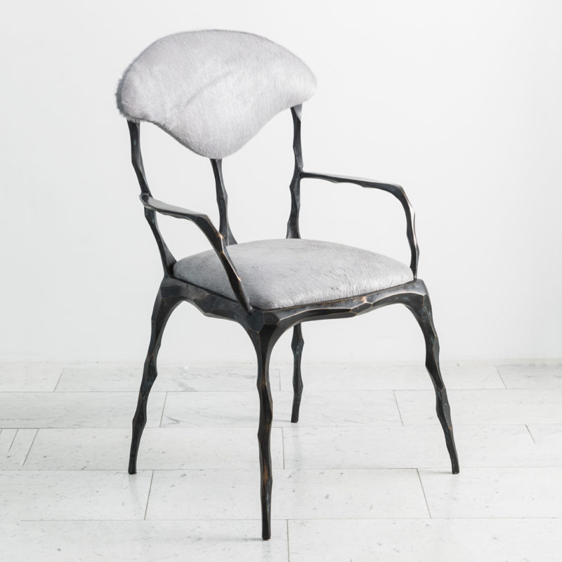 Markus Haase Стул с подлокотниками Markus Haase Faceted Bronze Patina Dining Chair with Arms