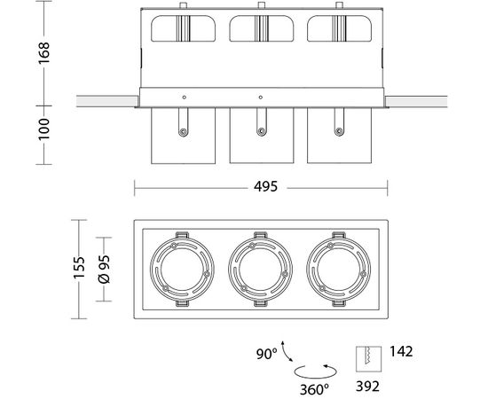 Встраиваемый светодиодный светильник Quattrobi KOR triple light, фото 2