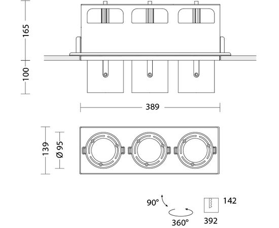 Встраиваемый светодиодный светильник Quattrobi KOR triple light, фото 3
