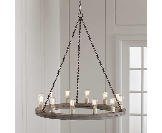 Люстра Crate and Barrel Geoffrey 36&quot; Round Wood Chandelier, фото 1