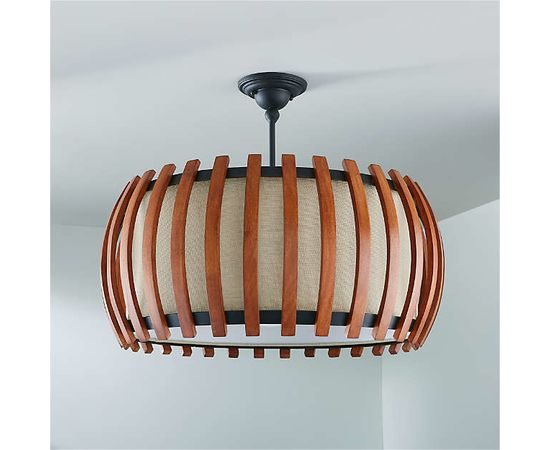Подвесной светильник Crate and Barrel Kennedy Wood Drum Pendant Light, фото 2