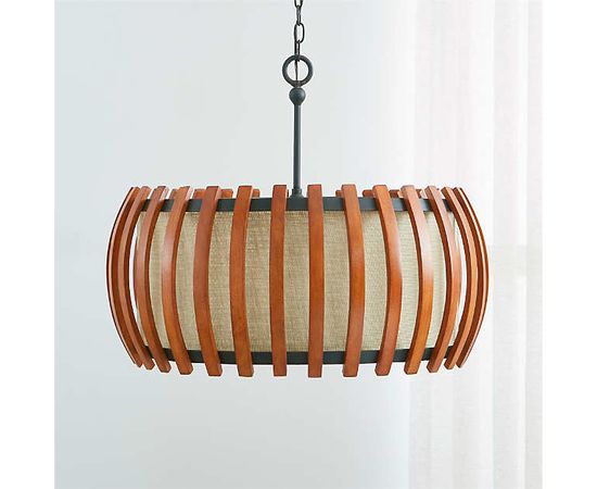 Подвесной светильник Crate and Barrel Kennedy Wood Drum Pendant Light, фото 7