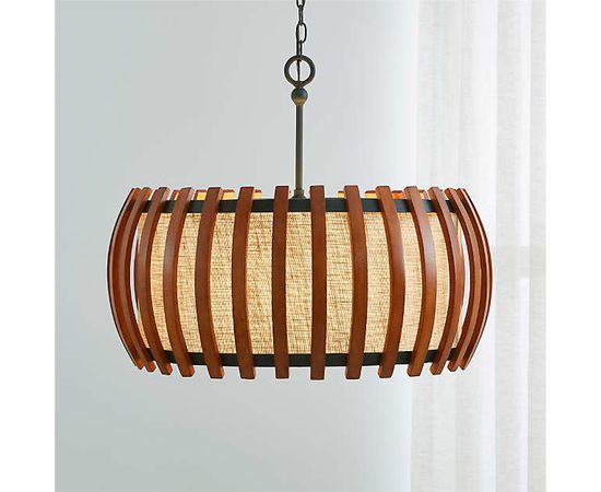 Подвесной светильник Crate and Barrel Kennedy Wood Drum Pendant Light, фото 6