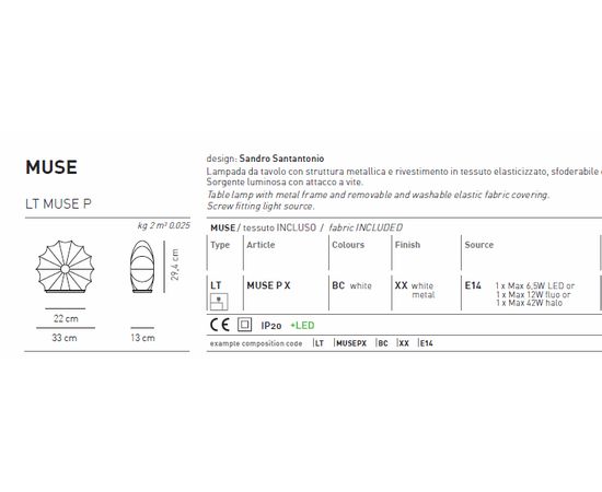 Настольная лампа Axo Light Muse LT MUSE PX, фото 2