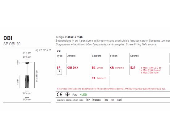 Подвесной светильник Axo Light Obi SP OBI 20, фото 2