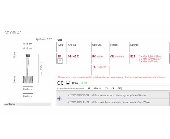 Подвесной светильник Axo Light Obi SP OBI 43, фото 3