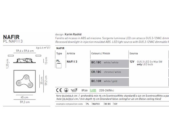 Встраиваемый в потолок светильник Axo Light Nafir PL NAFI I 3, фото 2