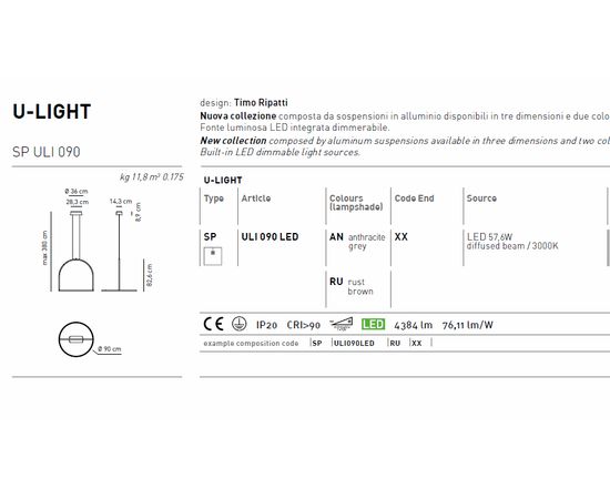 Подвесной светильник Axo Light U-LIGHT SP ULI 090, фото 2