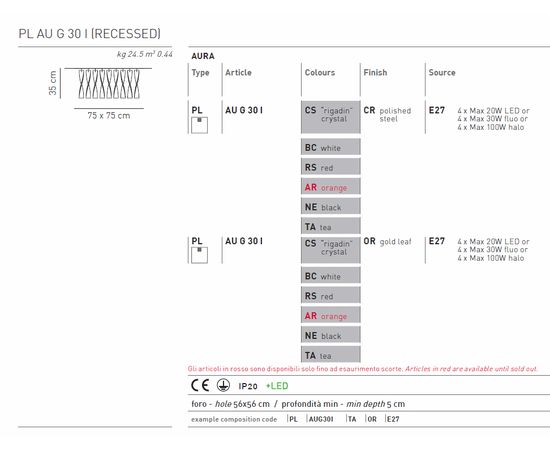 Потолочный светильник Axo Light Aura PL AU G 30 I (RECESSED), фото 2