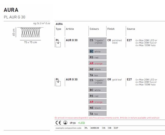 Потолочный светильник Axo Light Aura PL AUR G 30, фото 2