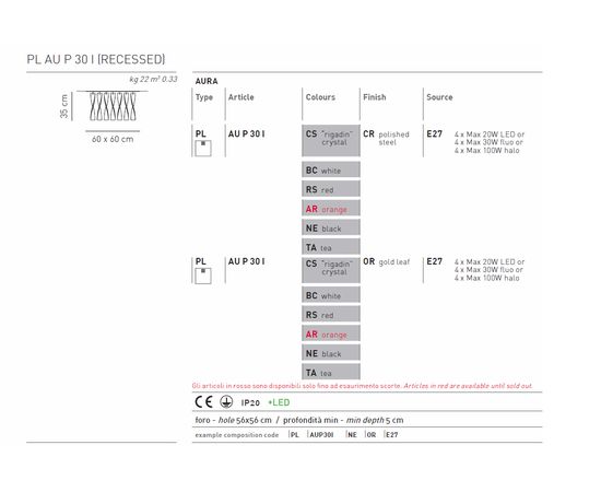 Потолочный светильник Axo Light Aura PL AU P 30 I, фото 2