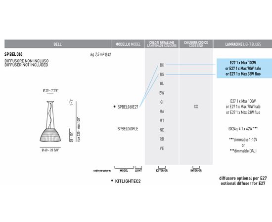 Подвесной светильник Axo Light (Lightecture) Bell SPBEL060FLE, фото 2