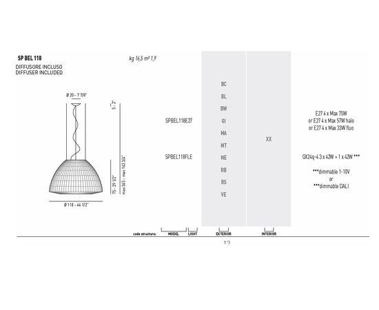 Подвесной светильник Axo Light (Lightecture) Bell SPBEL118E27, фото 5