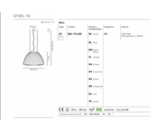 Подвесной светильник Axo Light (Lightecture) Bell SPBEL118LED, фото 5