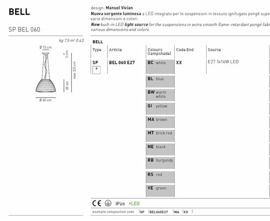 Подвесной светильник Axo Light (Lightecture) Bell SPBEL060E27, фото 4
