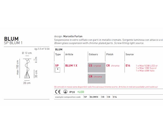 Подвесной светильник Axo Light Blum SP BLUM 1, фото 3