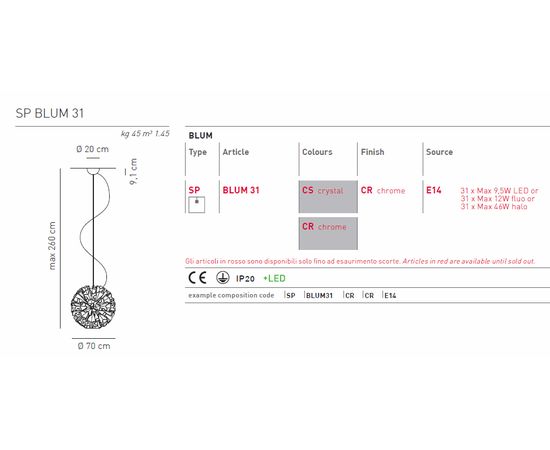 Подвесной светильник Axo Light Blum SP BLUM 31, фото 3