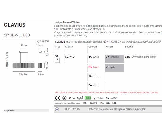 Подвесной светильник Axo Light Clavius SPCLAVIULED, фото 3