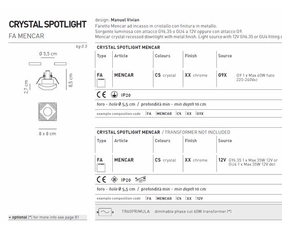 Встраиваемый в потолок светильник Axo Light Crystal spotlight FAMENCAR, фото 2