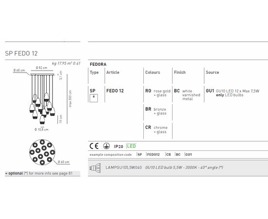 Подвесной светильник Axo Light Fedora SP FEDO 12, фото 3