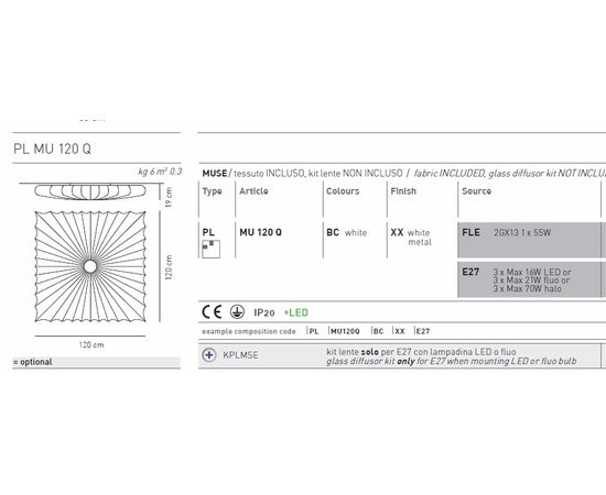 Потолочный светильник Axo Light MUSE PL MU 120 Q, фото 2