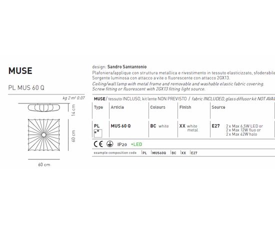 Потолочный светильник Axo Light MUSE PL MUS 60 Q, фото 2
