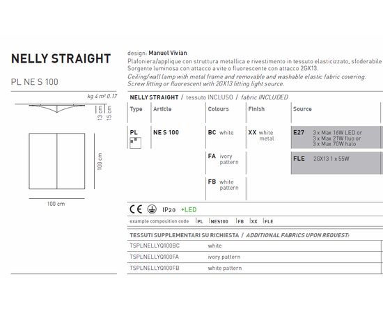 Потолочный светильник Axo Light Nelly Straight PL NE S 100, фото 5