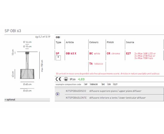 Подвесной светильник Axo Light Obi SP OBI 63, фото 5
