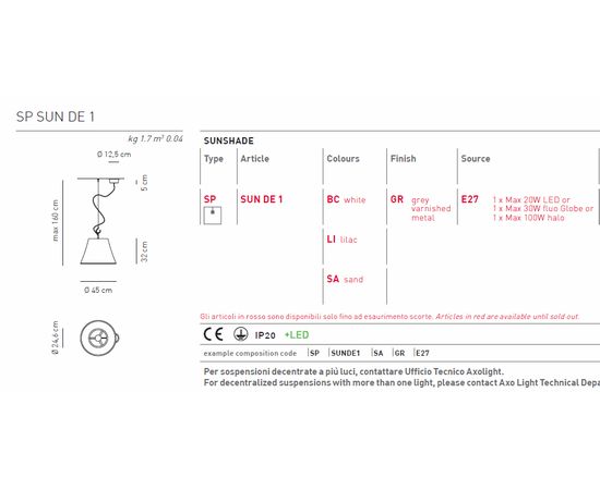 Подвесной светильник Axo Light SUNSHADE SP SUN DE 1, фото 5