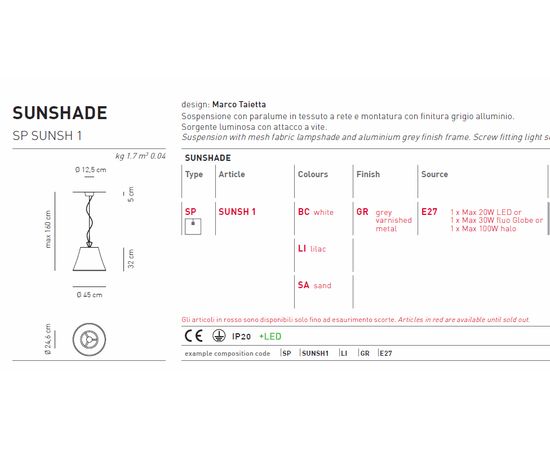 Подвесной светильник Axo Light SUNSHADE SP SUNSH 1, фото 5