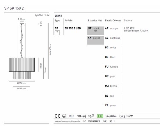 Подвесной светильник Axo Light (Lightecture) Skirt SP SK 150-2 LED, фото 3