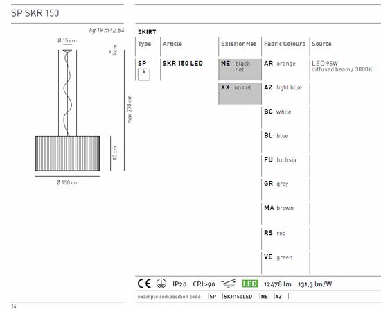 Подвесной светильник Axo Light (Lightecture) Skirt SP SKR 150 LED, фото 2