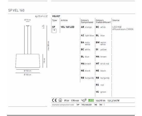 Подвесной светильник Axo Light (Lightecture) Velvet SPVEL160 LED, фото 2