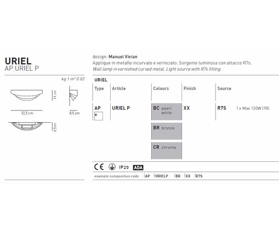Настенный светильник Axo Light URIEL AP URIEL P, фото 6