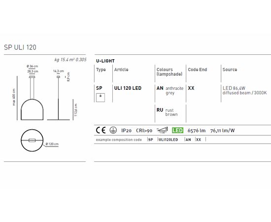 Подвесной светильник Axo Light U-LIGHT SP ULI 120, фото 4