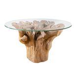 Обеденный стол Phillips Collection Root Dining Table Base, 60&quot; Round Glass Top, Faux Bois, фото 1