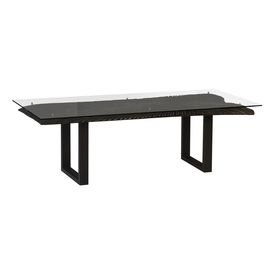 Обеденный стол Phillips Collection Chamcha Wood Chainsaw Dining Table with Glass, Black, Black Iron U Legs, фото 1