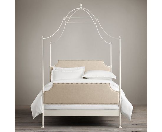 Restoration Hardware 19th C. Campaign Upholstered Iron Canopy Bed Distressed White, фото 2