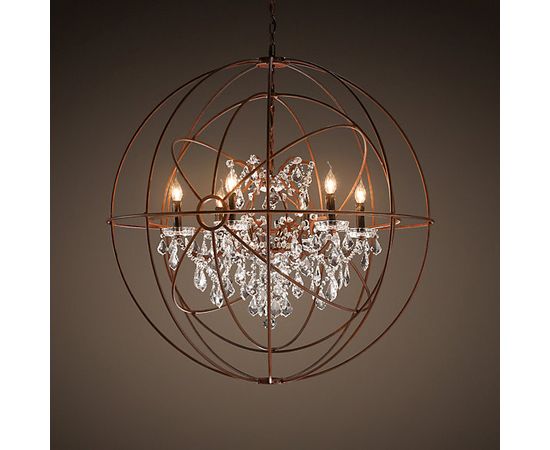 Подвесной светильник Restoration Hardware Foucault&#039;s Twin-Orb Crystal Chandelier Rustic Iron, фото 1
