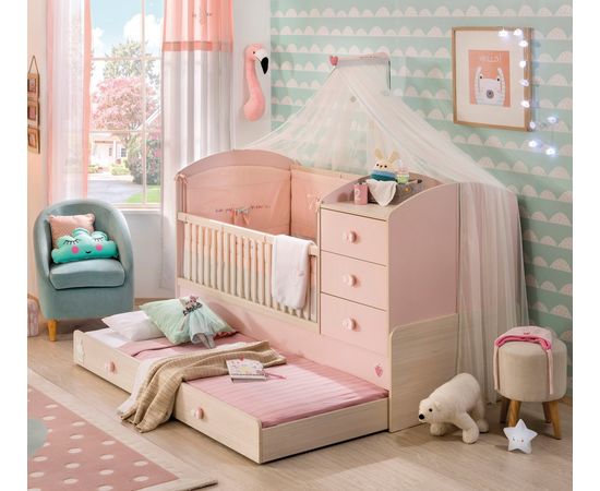 Детская кроватка CILEK Baby Girl Convertible Baby Bed с выдвижной частью для родителя, фото 3