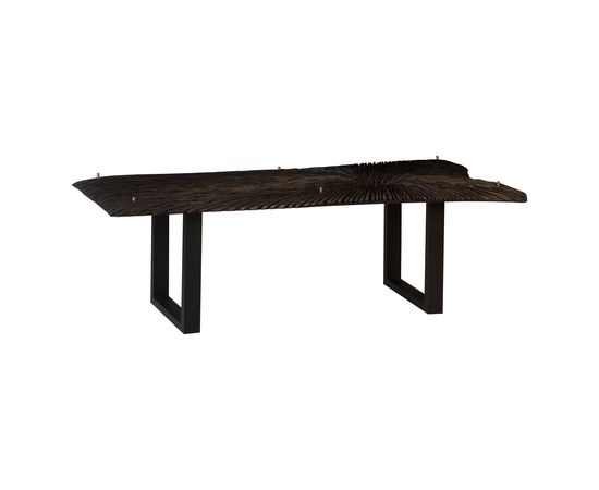 Обеденный стол Phillips Collection Chamcha Wood Chainsaw Dining Table with Glass, Black, Black Iron U Legs, фото 2