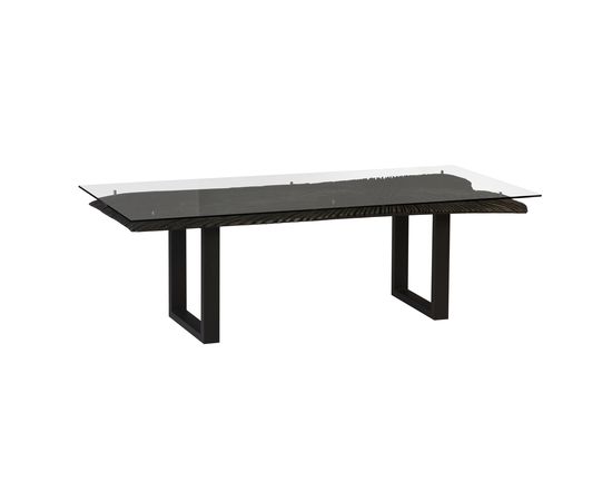 Обеденный стол Phillips Collection Chamcha Wood Chainsaw Dining Table with Glass, Black, Black Iron U Legs, фото 1