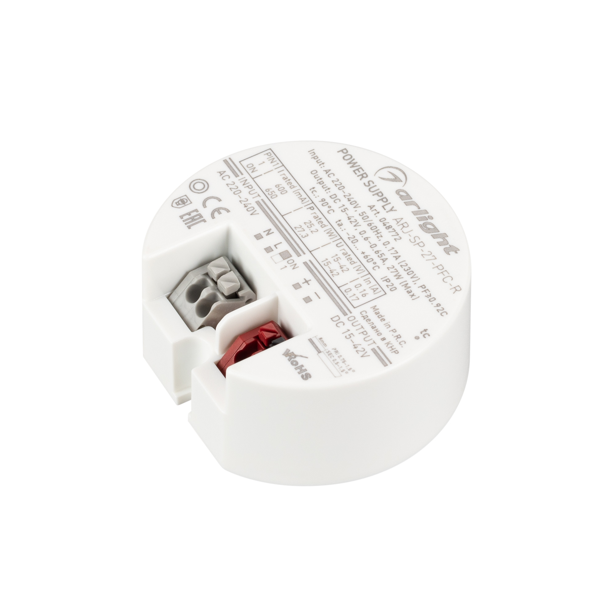 Arlight Блок Питания ARJ-SP-27-PFC-R (27W, 15-42V, 0.6-0.65A) (Arlight, IP20 Пластик, 5 лет) 048772